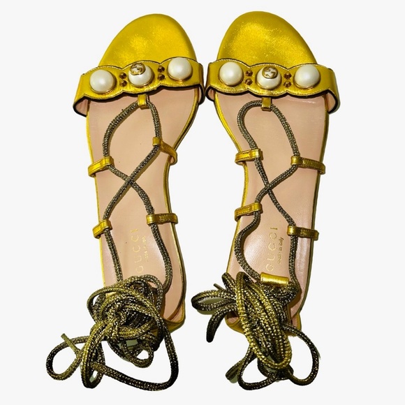 Gucci Leather Gladiator Sandals Gold